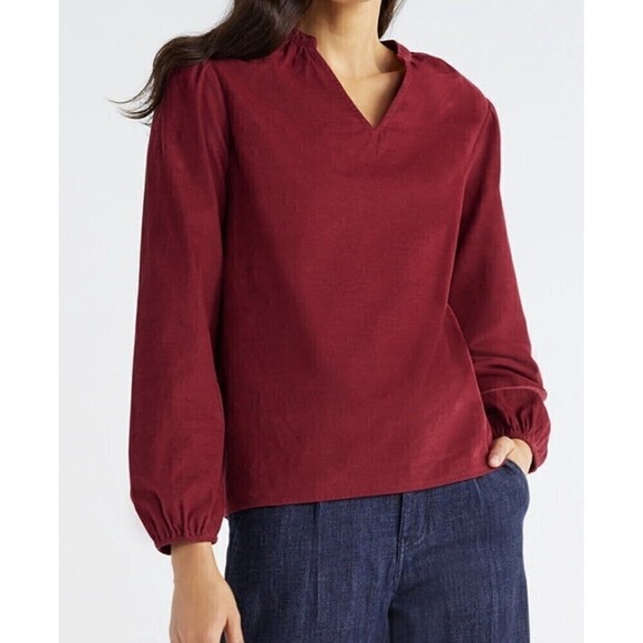 Time and Tru Tops - Time and Tru Women's Rich Red Puff Sleeve Corduroy Top